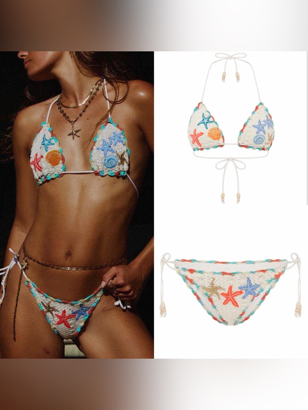 REVOLVE It’s now cool crochet Tri BIKINI SET Seashell Embroidered